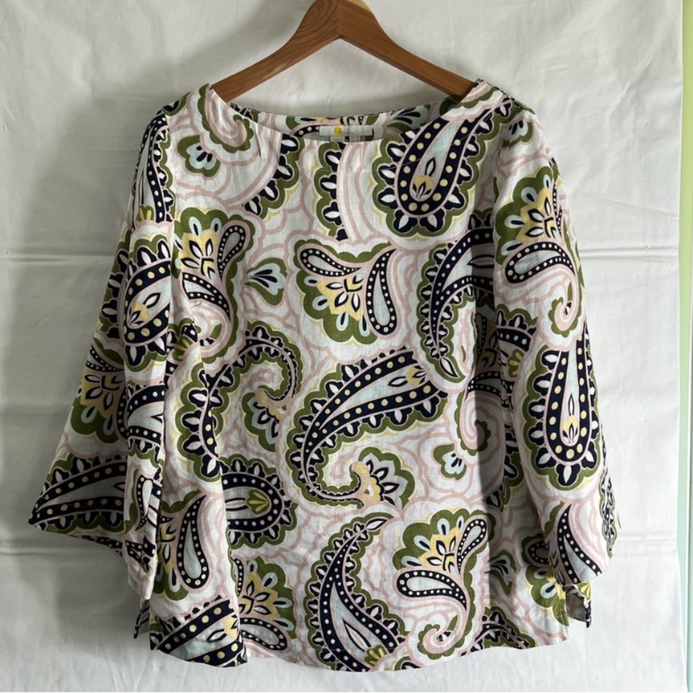 Boden “Laurie” Linen Boatneck Top 3/4 Flared Sleeve size 12
